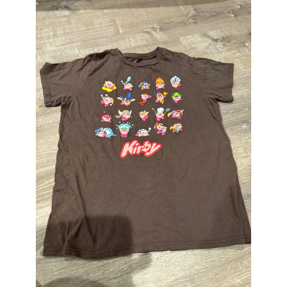 Kirby Nintendo T Shirt Brown Graphic Print Cartoon Video Game Tee‎ Sm